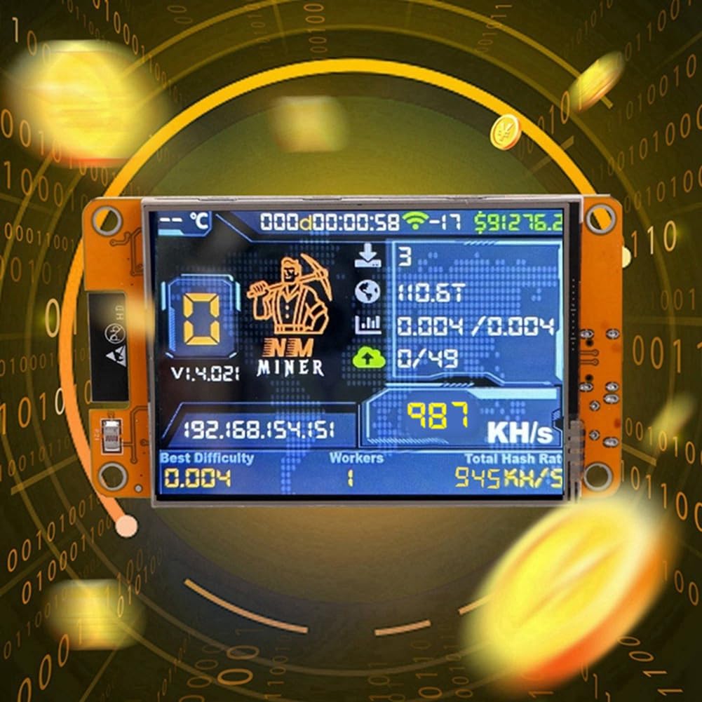 Minero de Bitcoin, Criptomonedas y Lotería NerdMiner NMMiner Mejorado, 987KH/S, Alta Velocidad, Pantalla Inteligente de 2.8 Pulgada