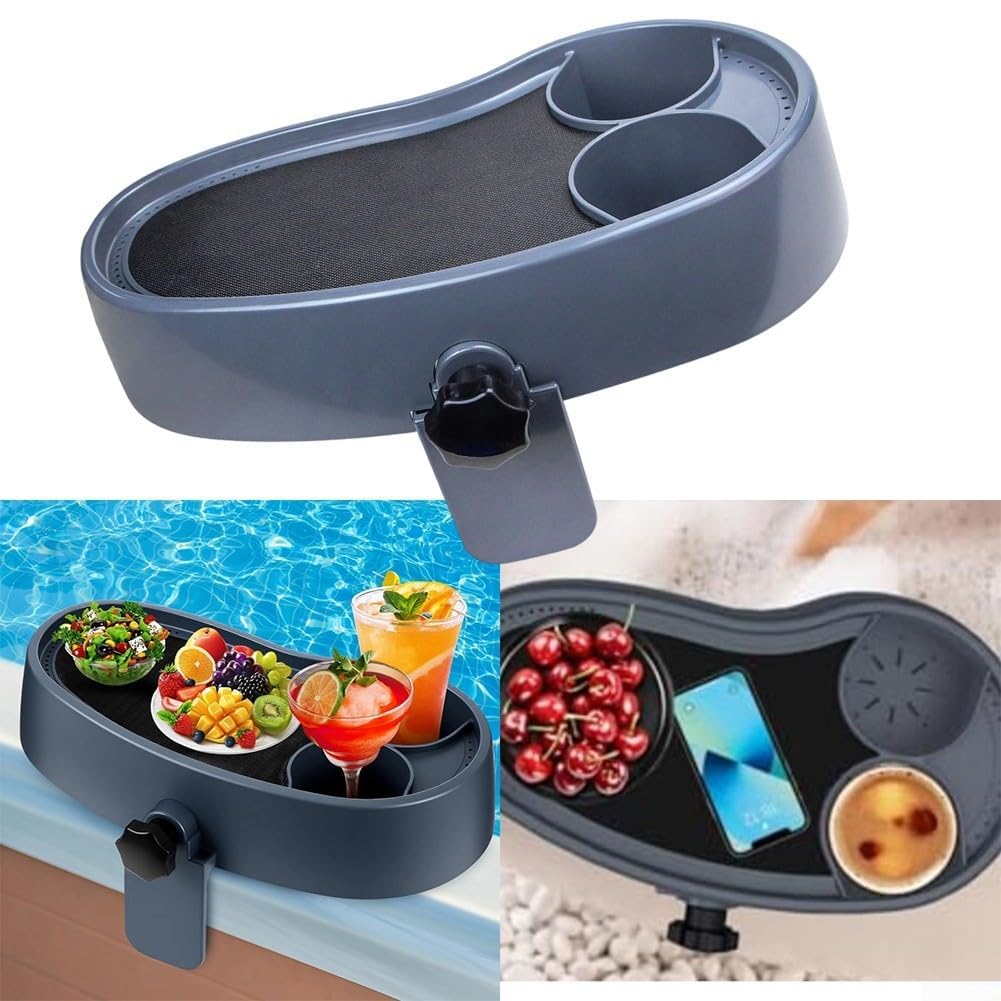 Verstellbarer Pool-Tablett mit Getränkehaltern, rutschfestes Design für Spa und Badewanne, einfacher Klemmmechanismus und großes Tablett in der Mitte