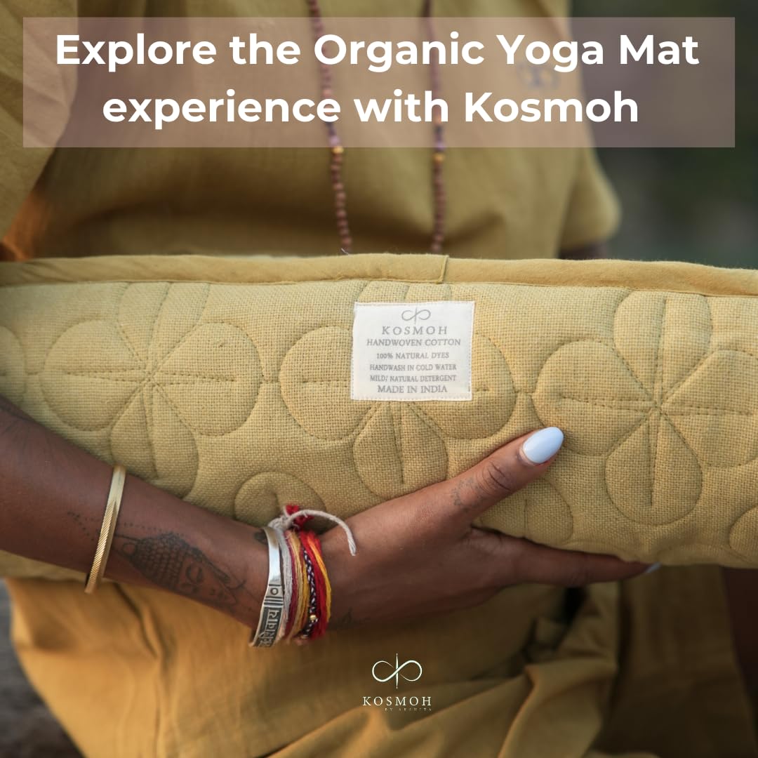 Tappetino da Yoga in Cotone Organico al 100% - Tappetino da Yoga Pieghevole Antiscivolo con Telaio a Mano Accessorio per Il Fitness Tappeto da Meditazione 72"x26" per Uso Interno ed Esterno