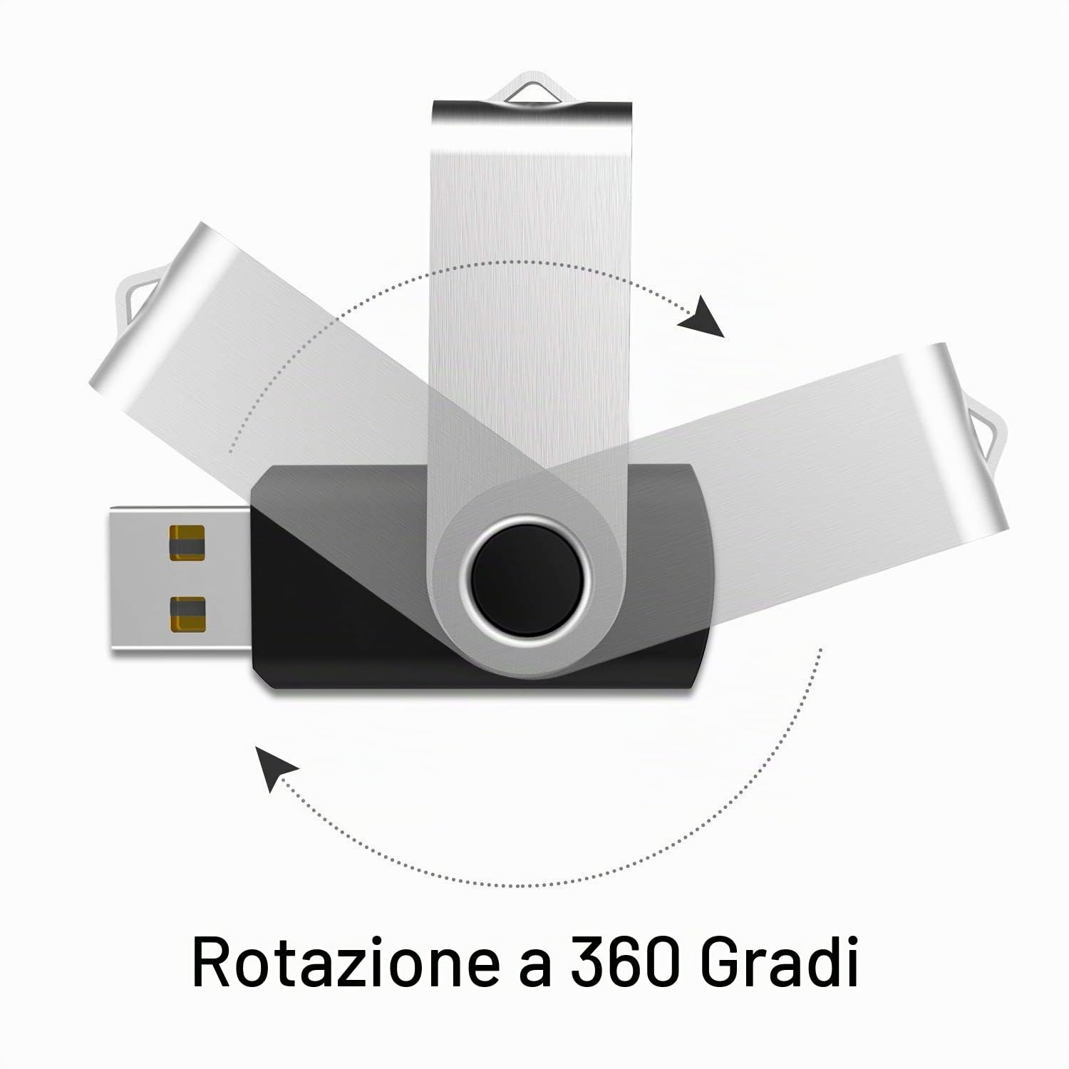 RAOYI Chiavette USB 2.0 4 GB, 20 Pezzi, Clip Girevole in Metallo, Nere | 20 Chiavette USB 2.0 da 4 GB con Clip Metallica a 360°, per Documenti, Foto, Musica e Distribuzione di File