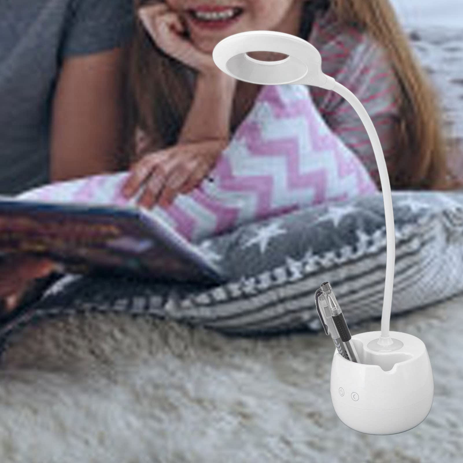 Lampa biurkowa LED z uchwytem na długopis, lampa stołowa ze sterowaniem dotykowym, czytanie Pielęgnacja oczu Nowoczesna lampka na biurko Możliwość przyciemniania USB Biuro do czytania, nauki, biura,