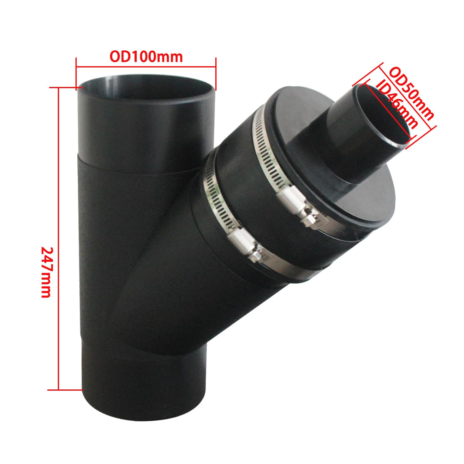 Raccord y aspirateur copeaux atelier bois dérivation y distributeur pour collecteur de sciure tuyau extracteur de poussière (100mm-ID46mm OD50mm)