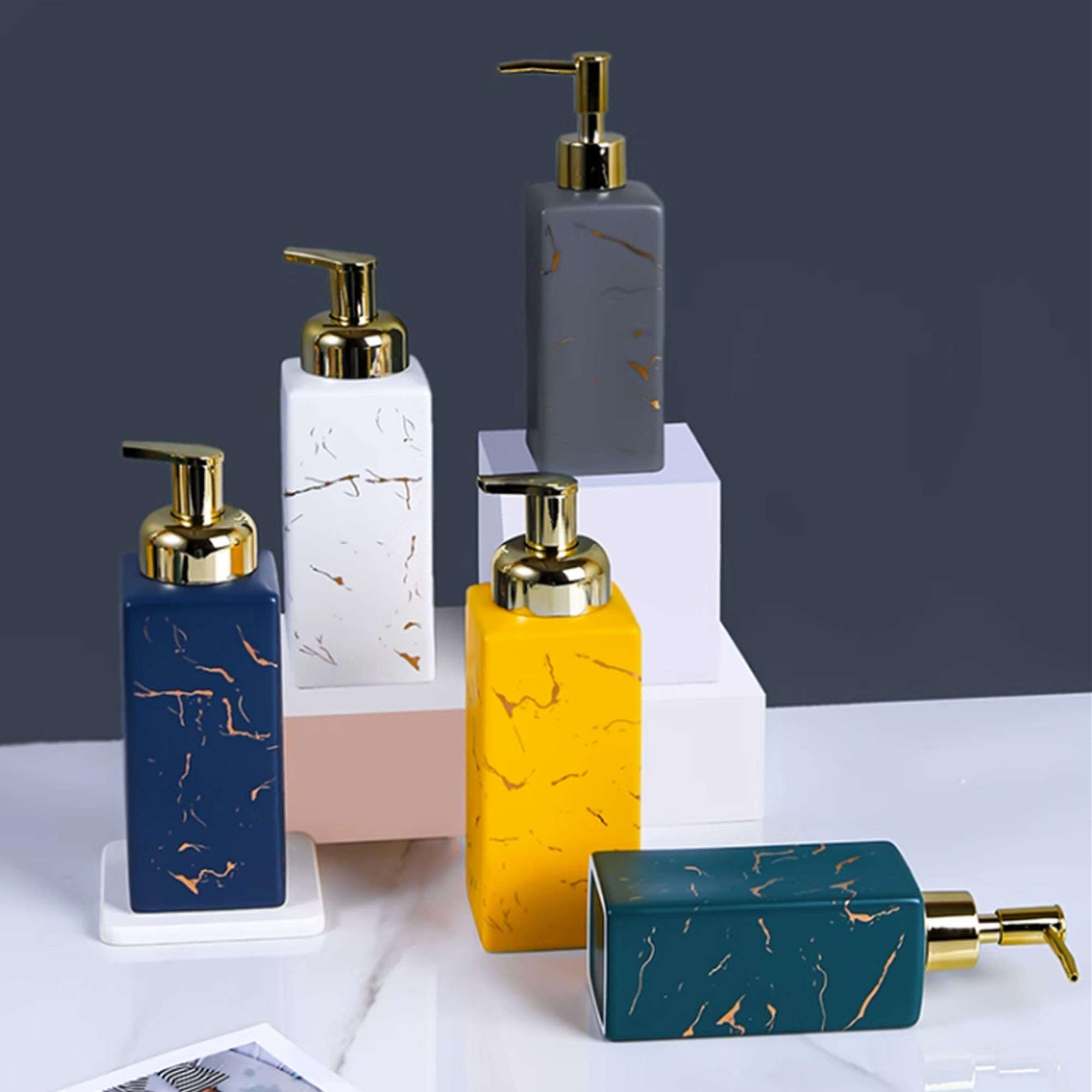 Marmurowa ceramiczna spieniająca pianka sześcienna Złota pompka, ręczny dozownik piany, do łazienki i kuchni(Grey,Lotion Bottle)