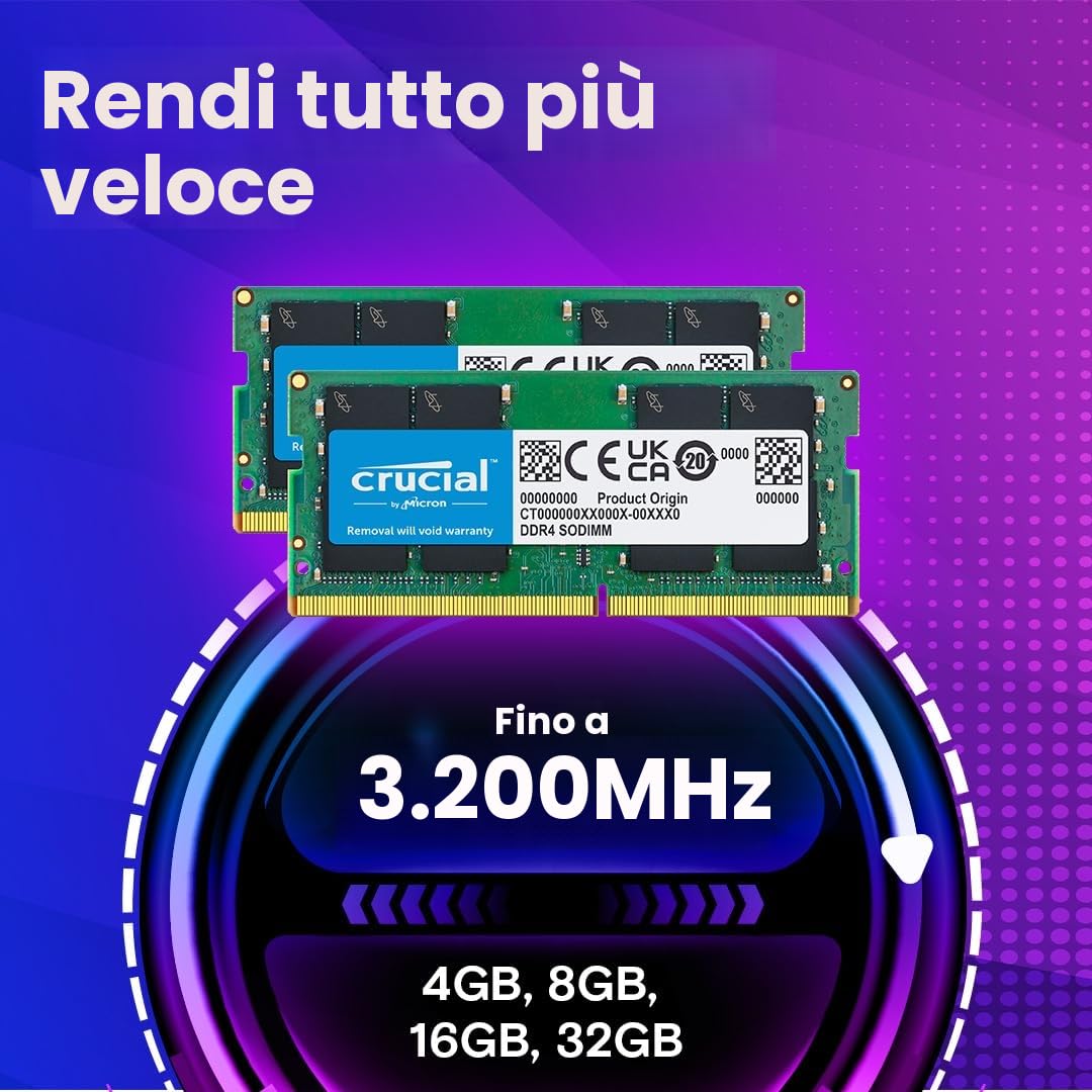 Crucial RAM DDR4 8GB 3200MHz SODIMM CL22 Memoria per PC Laptop Notebook Mini PC