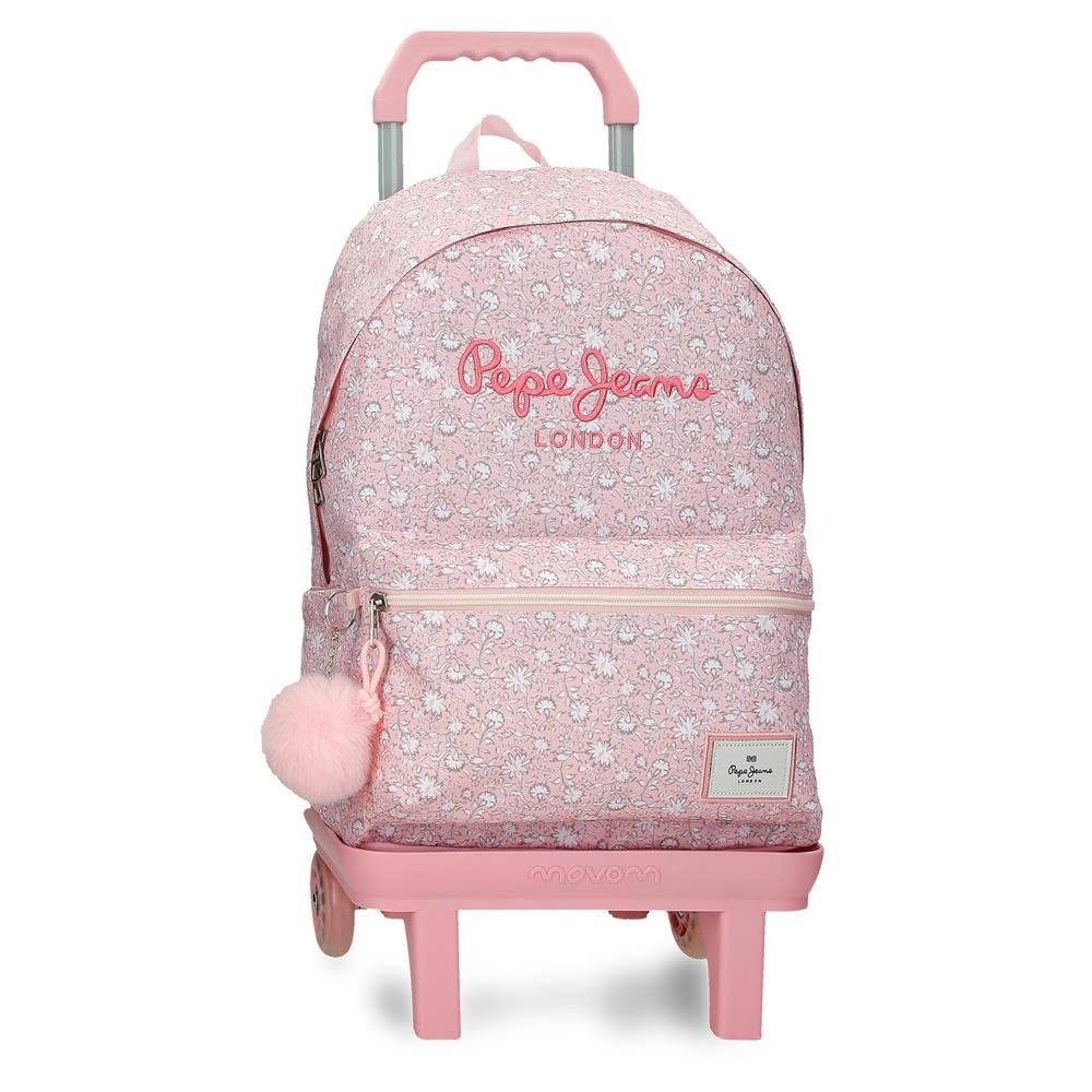 Pepe Jeans MIA School Backpack with Trolley 15.6" Inches Light Pink 31x44x17.5 cm Polyester 24L by Joumma Bags