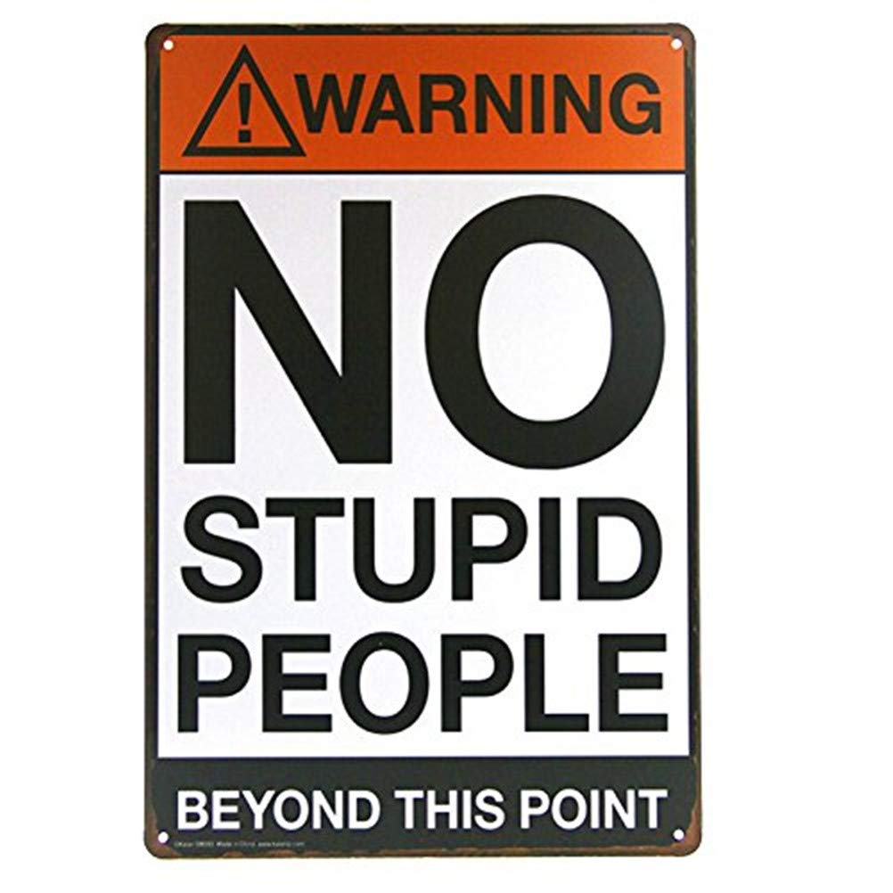 No Stupid People Beyond This Point Funny Tin Sign for Office Man Cave or Home Decor Humorous Warning Metal Wall Art for Adults 8x12Inches(14T05)