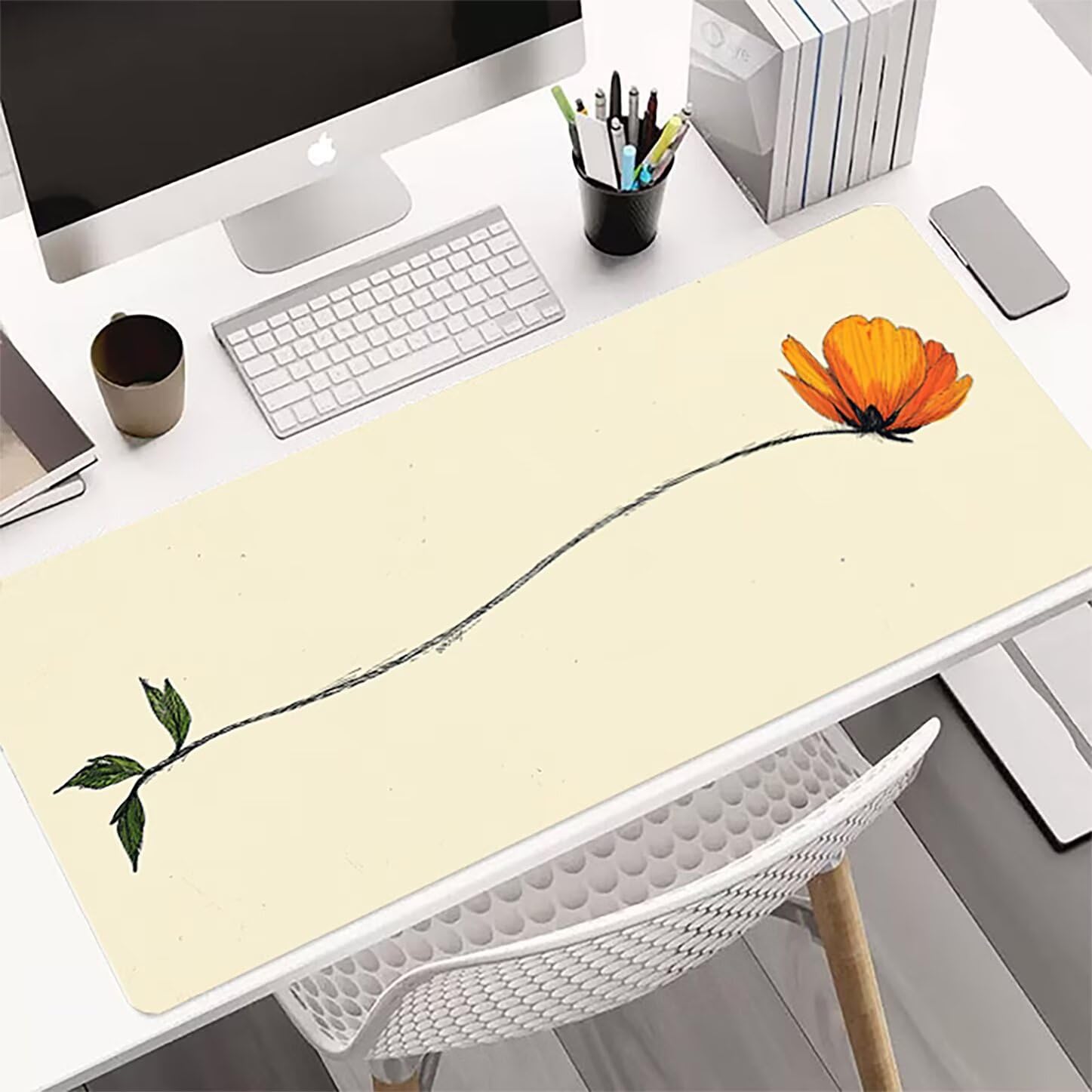 Lpfieonn Blume Schreibtischunterlage XXL, Braun Schreibtischunterlagen Großes, Gaming Mousepad XXL mit ernähter Rand und Rutschfeste Gummibasis, Desk Mat für PC/Laptop/Mausa 120x60cm PF-2144