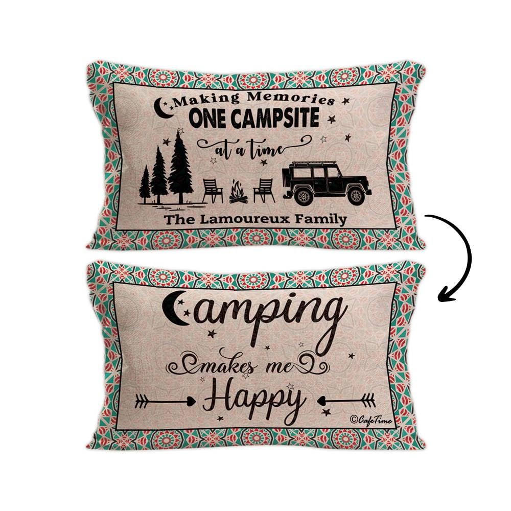 CafeTime Reversible Camping Decorative Throw Pillow Covers 12x20 Inch Making Memories One Campsite at a Time Geometric Pattern Decor for RV Camper