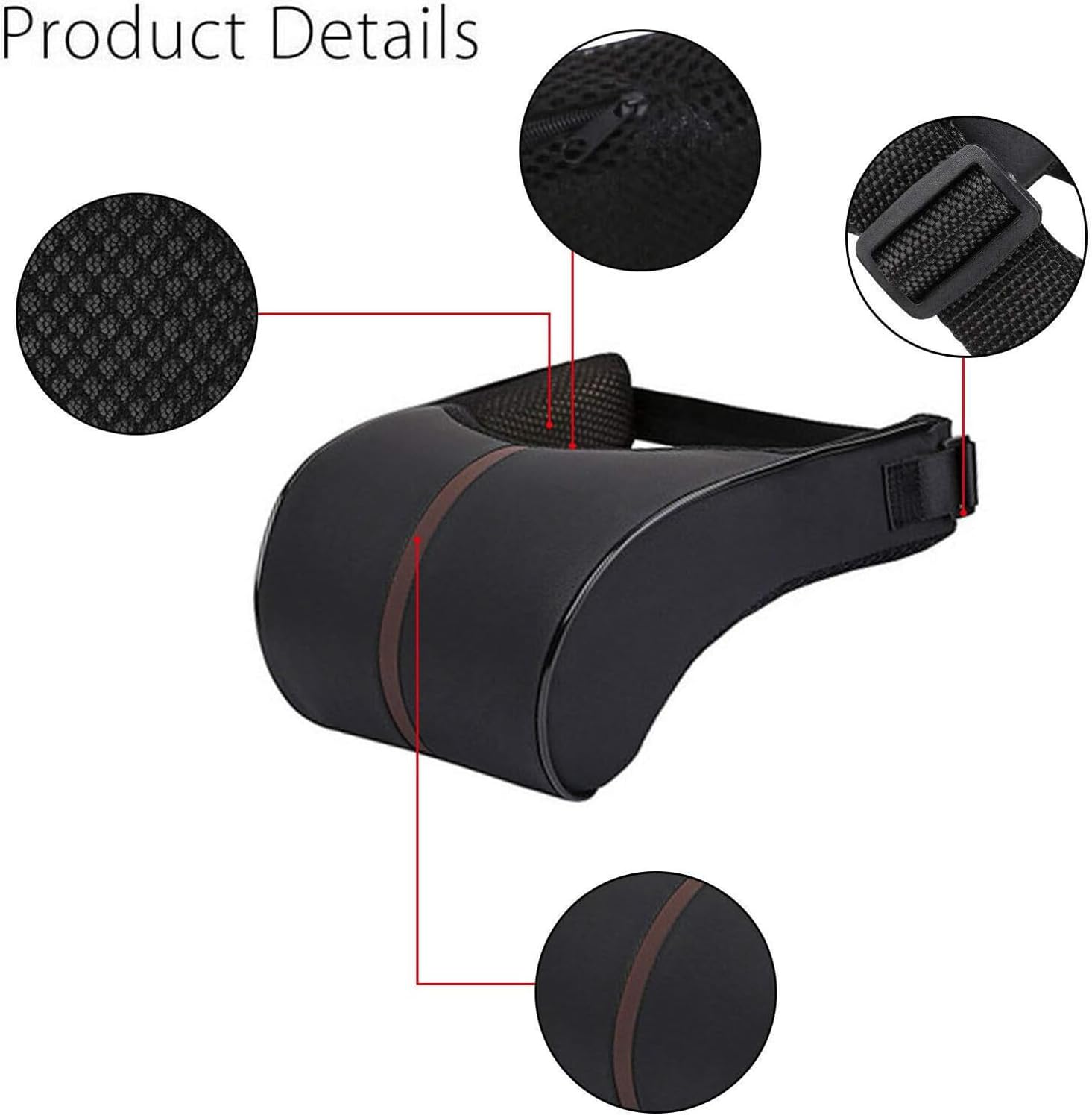 Adjustable Car Headrest Pillow, PU Leather Memory Foam Neck Cushion for Driving Home Office, Car Seat Headrest Neck Rest Cushion Ergonomic Car Neck Pillow, Black red