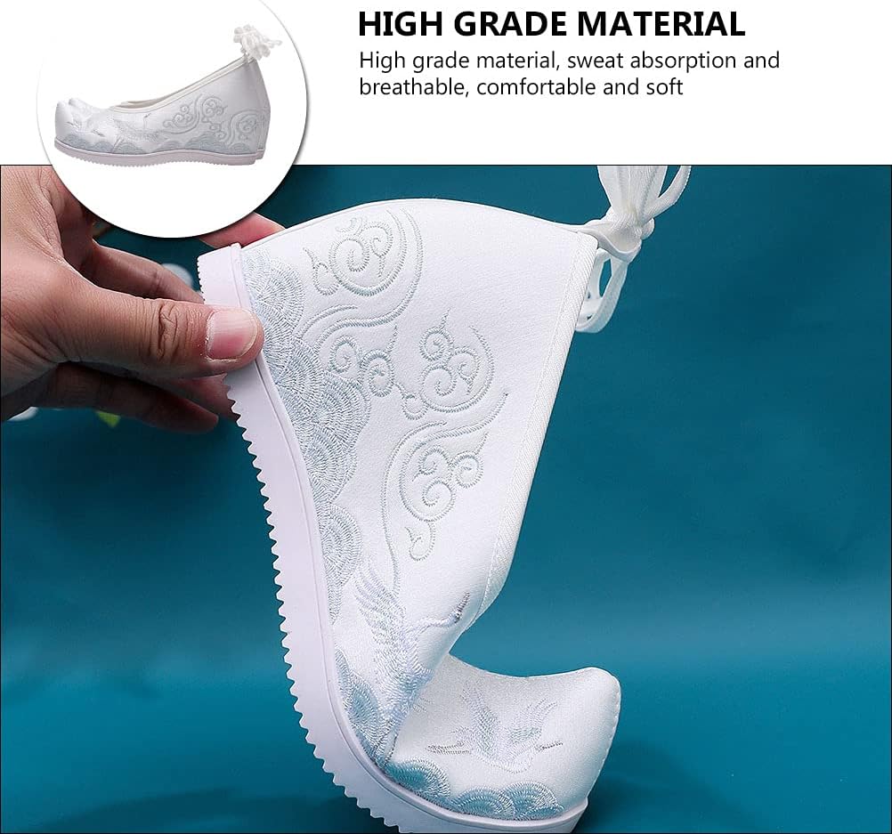 Holibanna Hanfu Shoes for Women Embroidered Flat Heel Breathable Cloth Footwear Traditional Chinese Style for Cosplay Festival Wear White