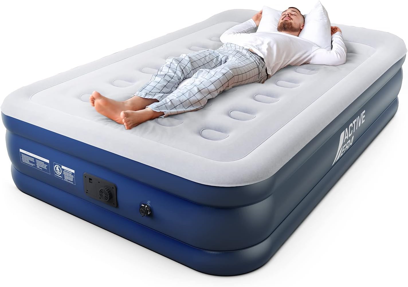 Active Era Premium Double Inflatable Mattress | Airbed for Home with Built-In Pump | 3 Min Self Inflating Blow Up Bed | Flocked Surface & Puncture Resistant Air Bed for Guests & Camping 195x137x36cm