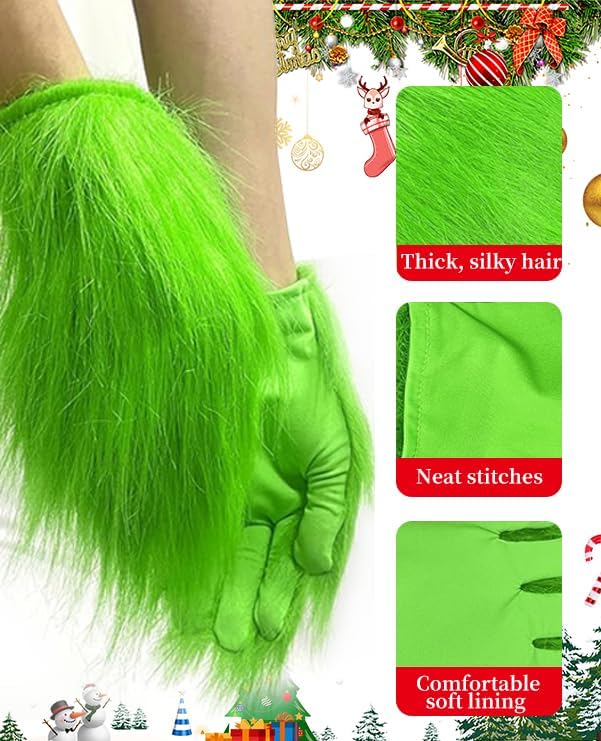 Cutepet Green Monster Furry Gloves, Soft Fur Gloves Suitable for Cosplay Green Monster Costume Accessories, Adult Christmas Party and Halloween Events - Image 5
