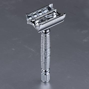 VIKINGS BLADE Double Edge Safety Razor for Men + 5 Swedish Steel Blades + Luxury Case. Long Handle. Smooth, Reusable, Eco-Friendly (The Vulcan)