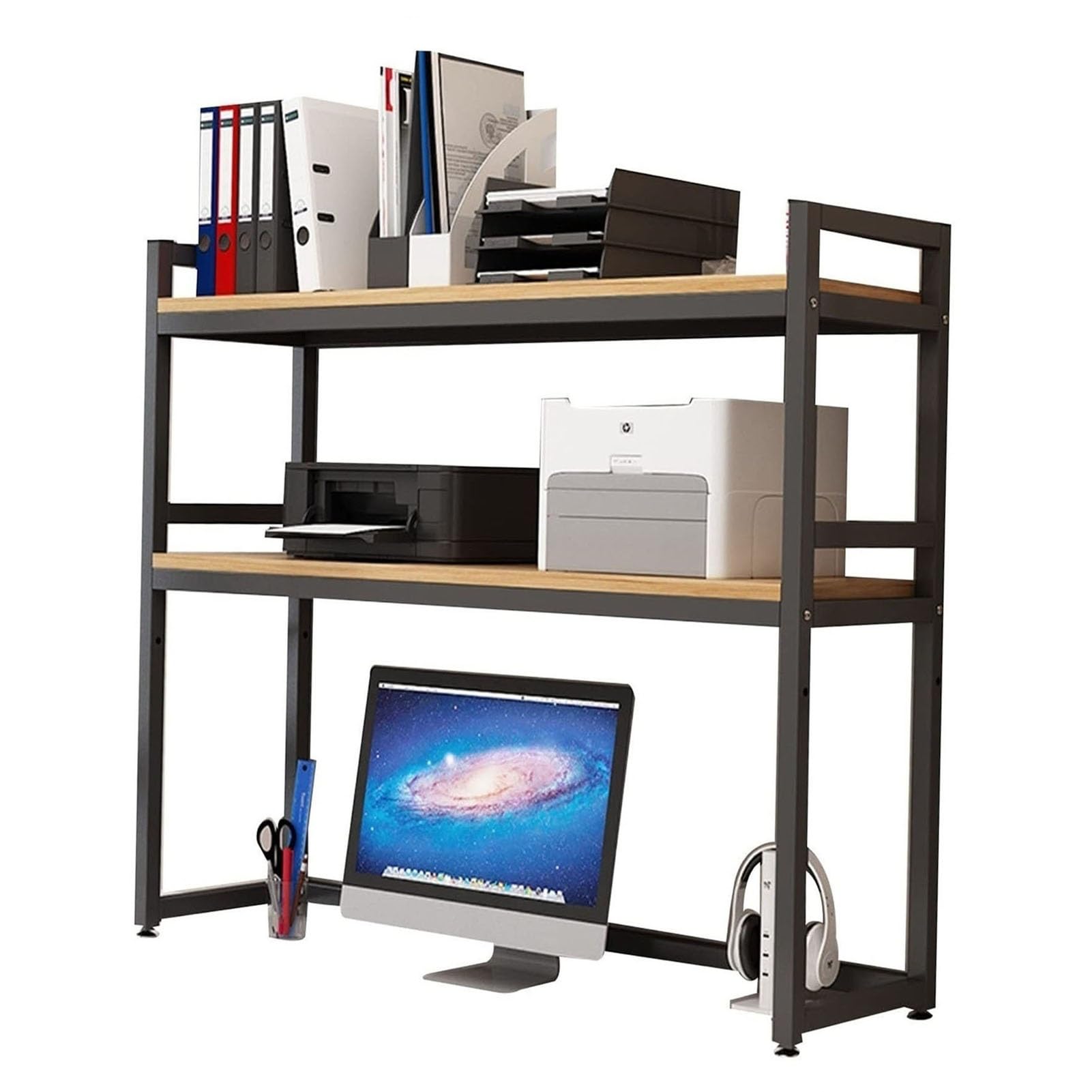 Bibliothèque de bureau en métal à 2 niveaux – Support de bureau multifonction HH Boohelf et étagère Sto pour bureau, maison – Noir