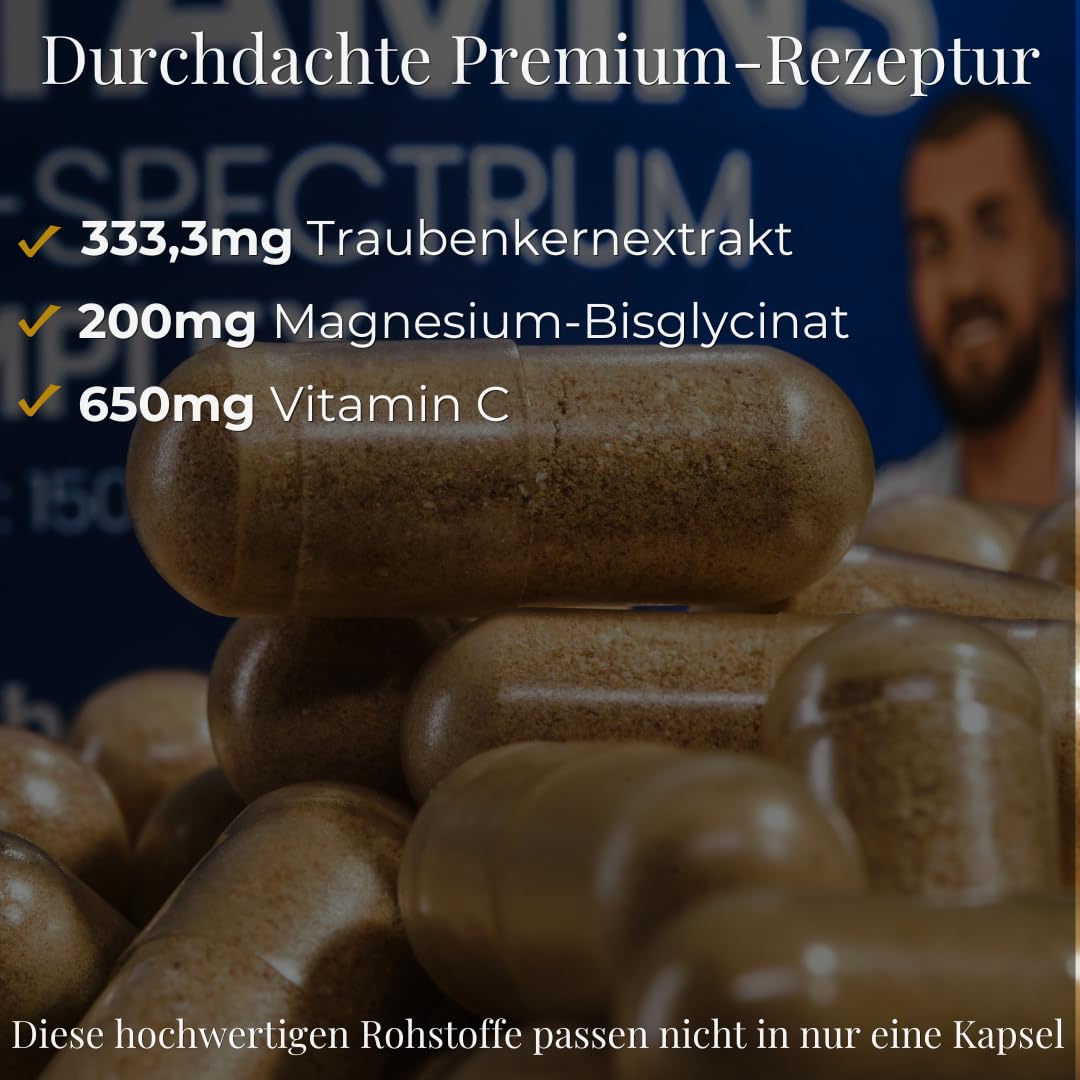 Liftrition Elite Multivitamin Kapseln – Mikronährstoff-Komplex – 150 St. | Mikronährstoffe für Alltag, Sport & Fitness. Magnesiumbisglycinat, Zink, Q10 und OPC. Vegan & hergestellt in Bayern