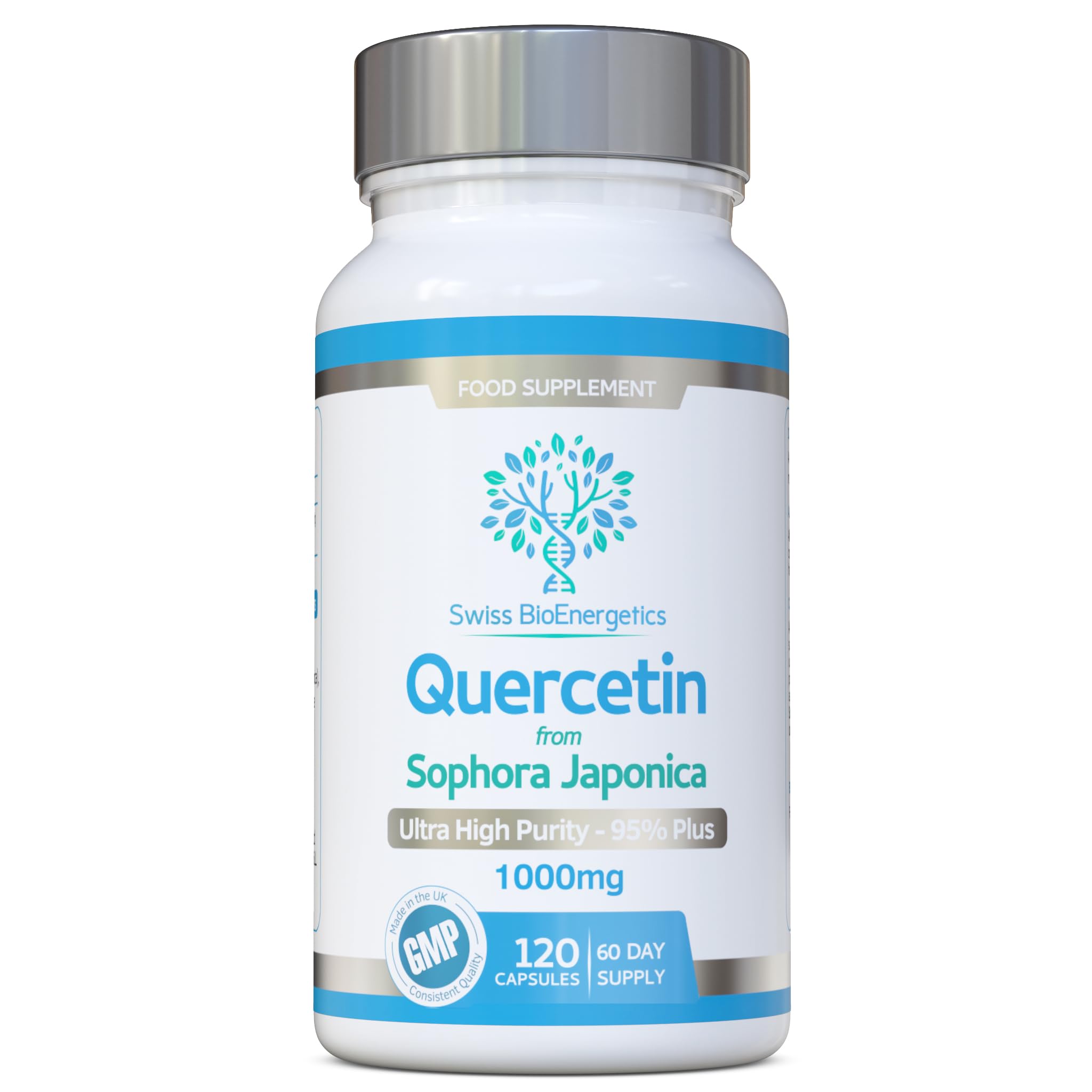 Quercetin 1000mg 60-day supply - No Artificial fillers, binders or flow agents - High Strength Pure Quercetin capsules from Sophora Japonica - Suitable for Vegetarians and Vegans – Exclusively UK Made