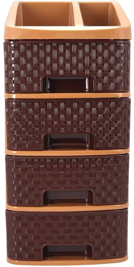 Nakoda Pride 4Tier Plastic Modular Drawer System For Kitchen, Offices, Home, Hospitals, Schools, Doctors, Beauty Parlour, Saloons Colour Bamboo, (21.4 X 17.3 X 37.5) Cm, Dark Brown