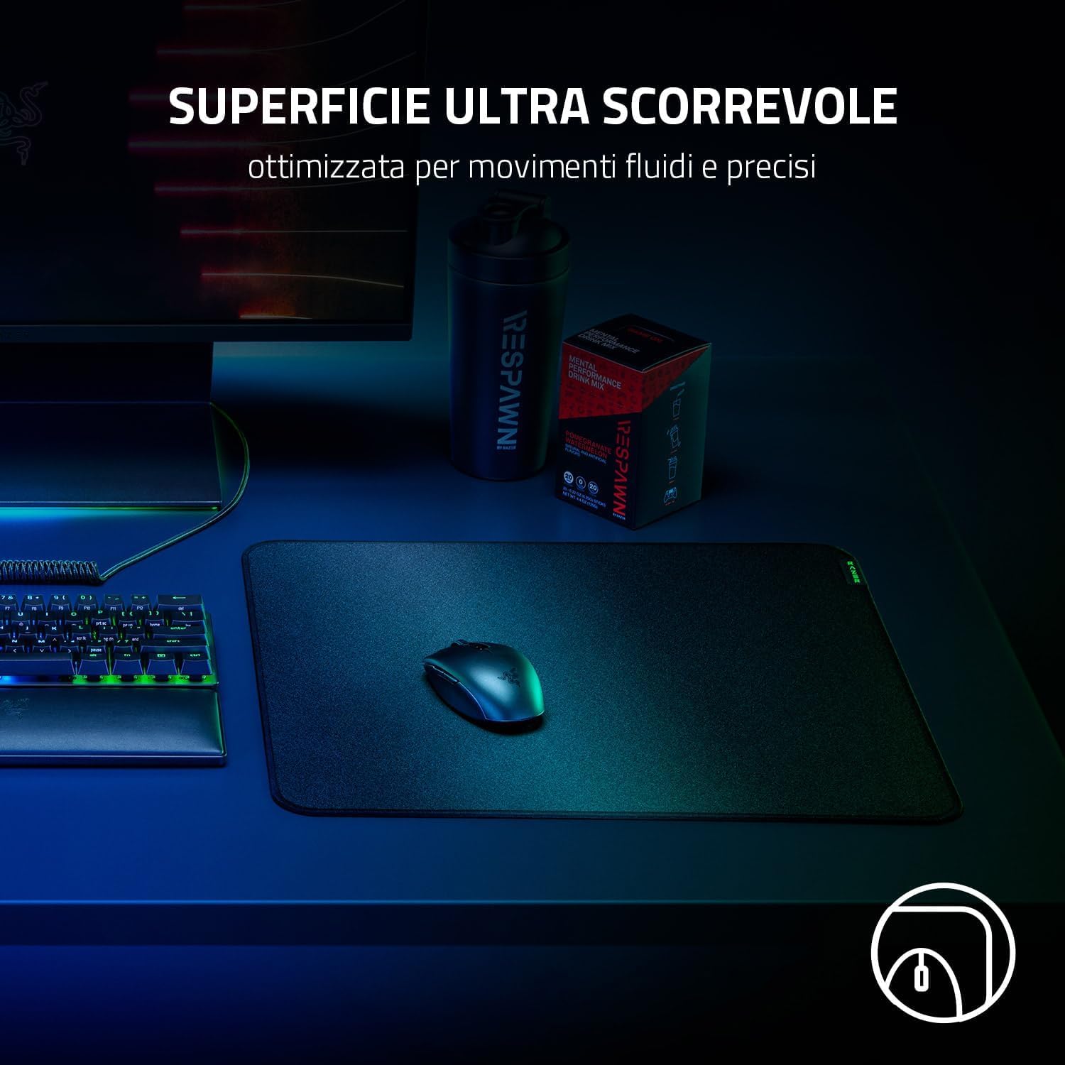 Razer Strider XXL - Tappetino per mouse ibrido con base morbida e scorrevolezza (tappetino ibrido morbido/duro, base antiscivolo, bordi cuciti anti-sfregamento, resistente all'acqua) Nero