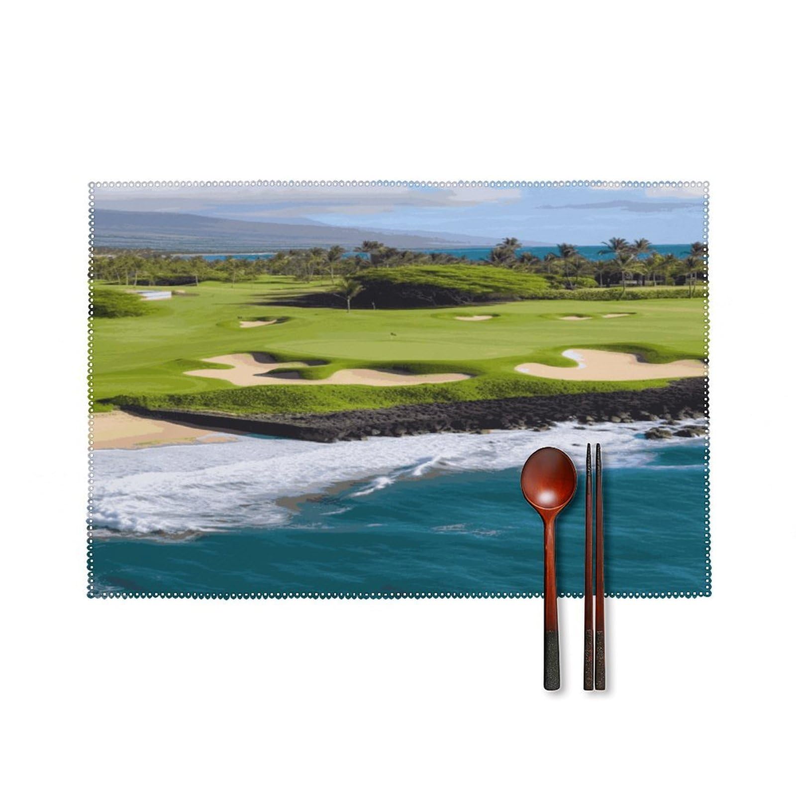 Btcowzrv Style Hawaii Beach Golf Course Canvas Placemats Set Of 6, Wipeable Washable Place Mats For Indoor & Outdoor, Table Mat Decor For Kitchen Dining Party