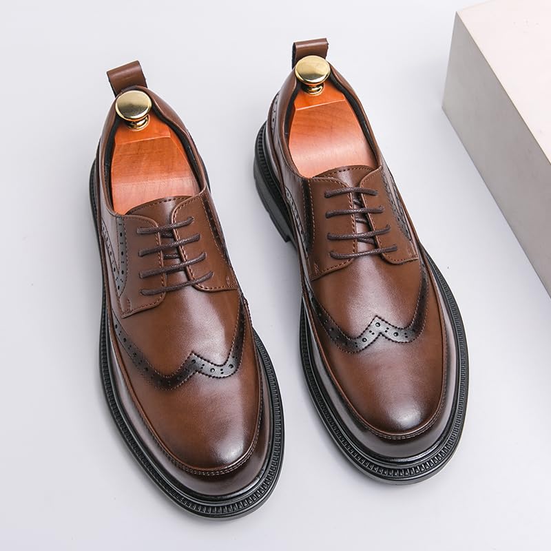 Men's Leather Wingtip Dress Oxfords Shoes Retro Platform Lace Up Brogue Shoes Classic Comfortable Business Formal Work Shoes3