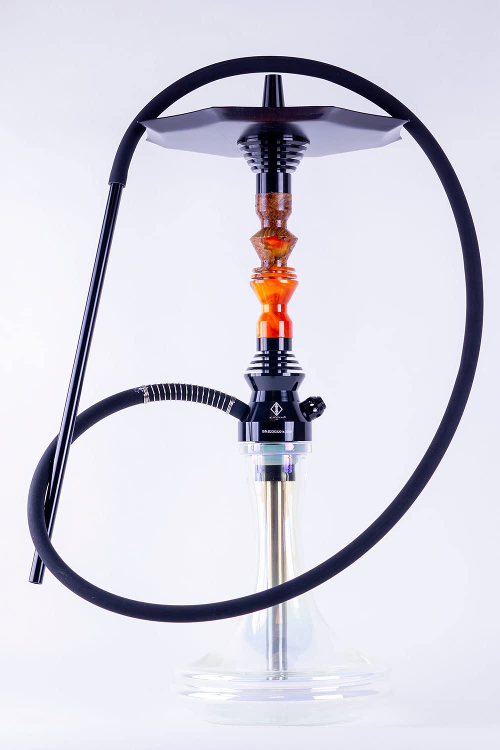 B2 Hookah Precious Cut Collection Orange Yellow Fire with Burl Wood INCLUDES MATCHING VASE