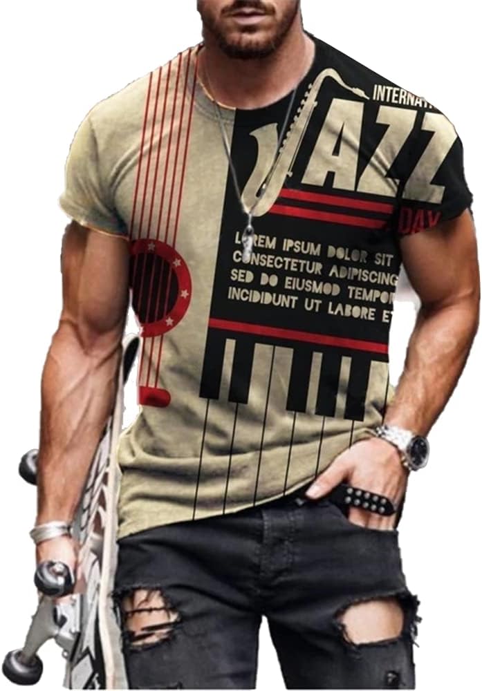 Taamlou Men's T-Shirt Hip Hop Pattern Fitness Short Sleeve Print Fashion Short Sleeve T-Shirt S-4XL