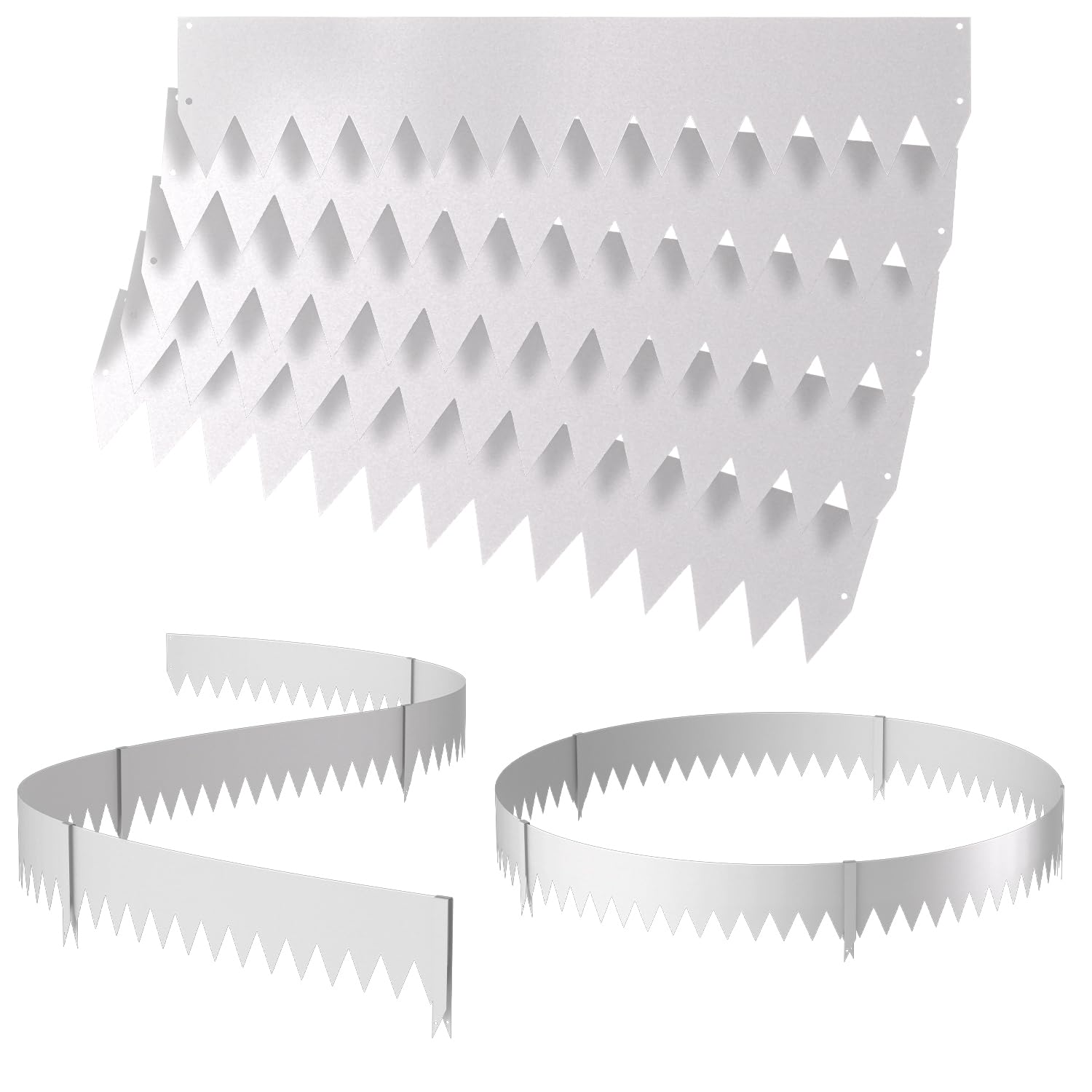 Fiqops Lawn Edging, 15 pack 100x20cm Flexible Decorative Steel Edging, Hammer-in Edging Border, Sharp saw teeth with Clips and Gloves, Silver (15M Length Total, High 20cm)