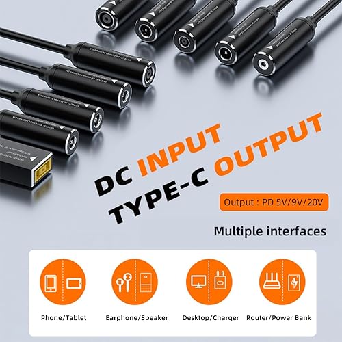Miniatura 8 de CY Cable DC 20V Jack 0.177x0.118 in Entrada a USB-C Tipo C Salida 90 grados en ángulo recto Enchufe de alimentación Cable de carga 65W PD9V 5V 20V
