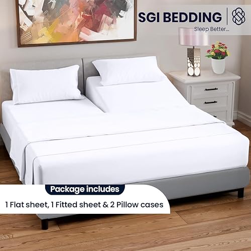 Miniatura 2 de SGI - Juego de sábanas flexibles divididas superiores para cama ajustable de 32 pulgadas, cabeza dividida, tamaño King, 600 hilos, algodón egipcio