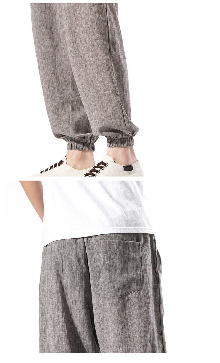 Stile Cinese Pantaloni in Lino Uomo, con Polsini Casual Estate Pantaloni da Spiaggia