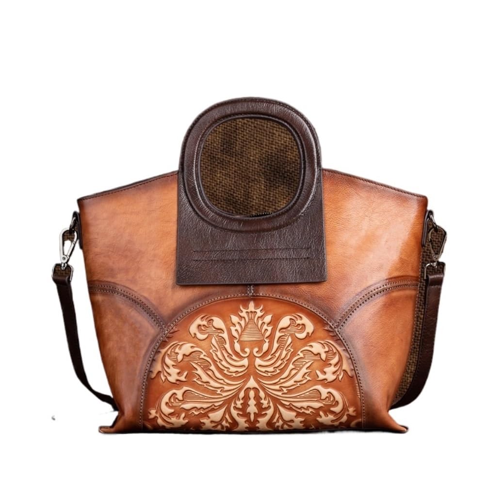 Minimalist Women's Vegetable-Tanned Leather Tote - Retro Hand-Distressed Handheld Bag, Vintage Luxury Style(Brown)