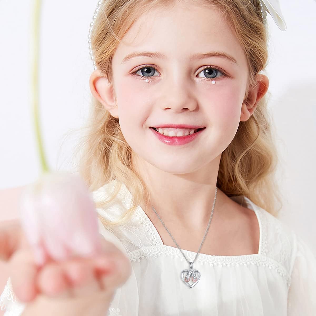 925 Sterling Silver Christmas Gifts for Women Ballerina Necklace Pendant Jewelry Heart Necklace Cubic Zirconia Ballet Slippers Shoes Necklace for Women Teen Little Girl & Dancer 18" - Image 2