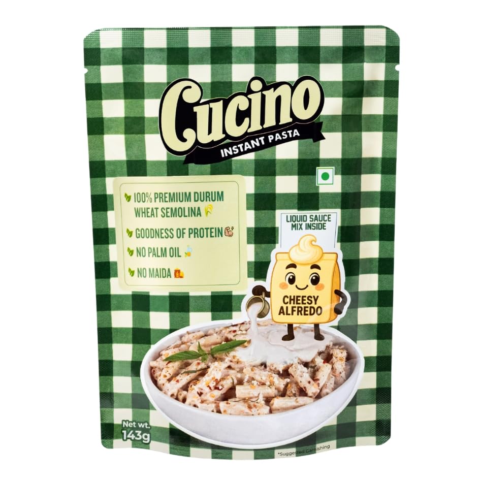 Cucino Instant Pasta Cheesy Alfredo – Premium Durum Wheat Semolina Pasta with Liquid Sauce Mix Inside, High Protein, No Palm Oil, No Maida, Creamy Italian Style Ready to Cook Meal, 143g Pack-image-34