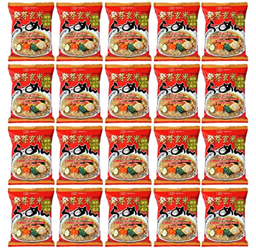無添加 発芽玄米らーめん 103.7g×20個 ★宅配便★麺は国内産小麦粉に発芽玄米粉を練り込みました。かん水不使用、揚げ油は100%植物油。麺に良く合う胡麻しょうゆ味。ギャバを1.8mg含んでいます。