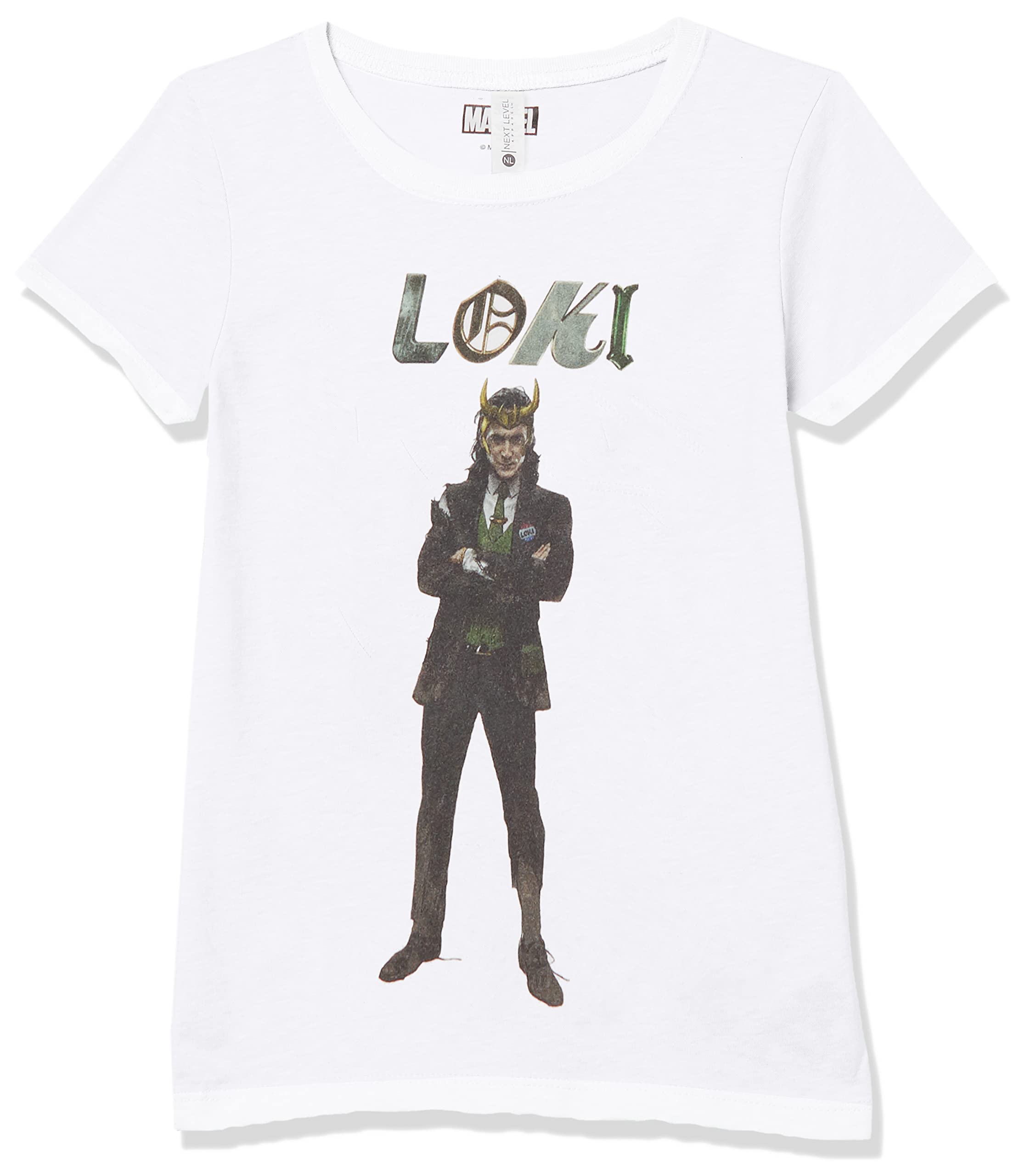 T-shirt Loki Marvel blanc à manches courtes pour fille en coton confortable