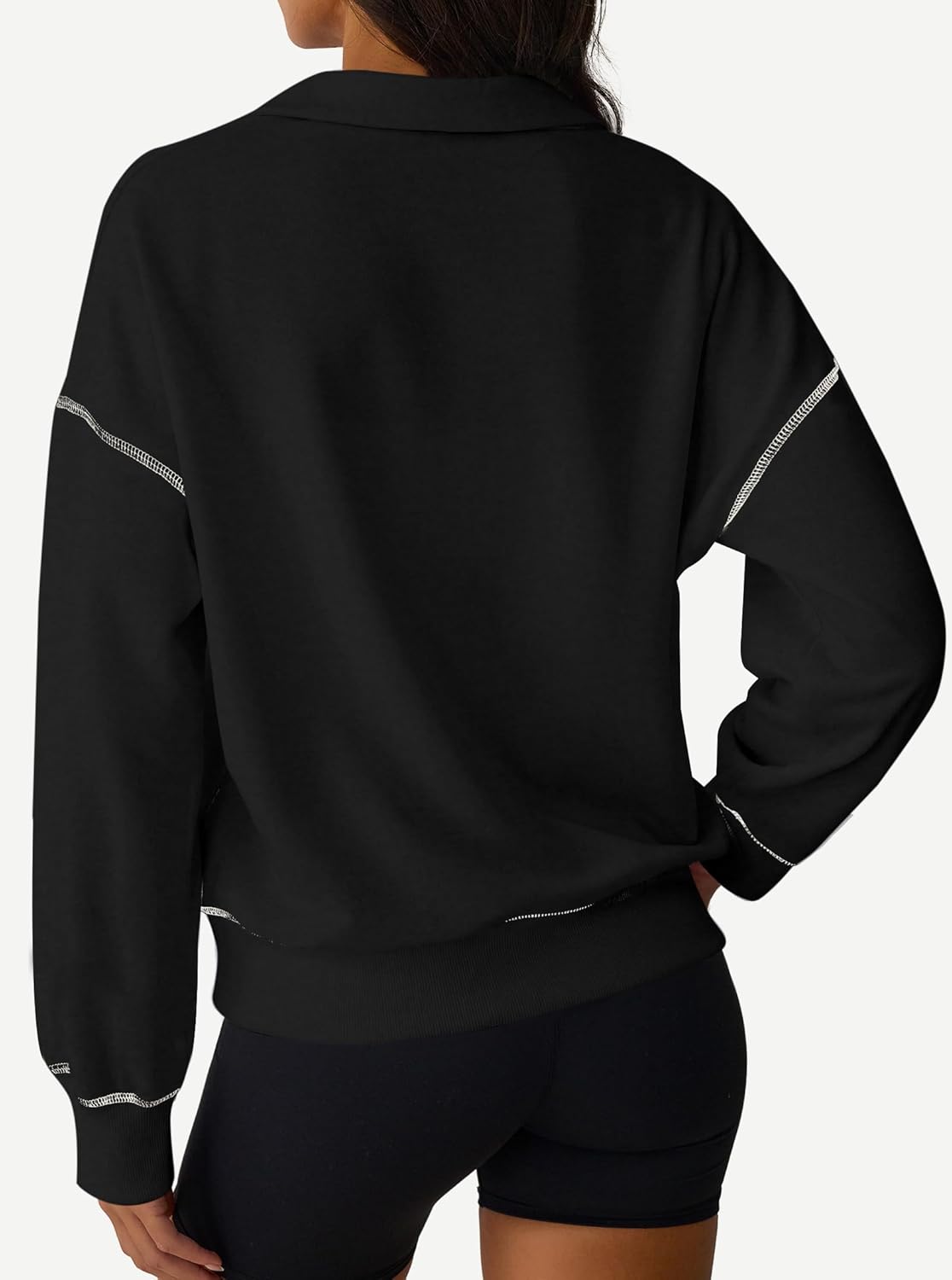 Remidoo Women's Half Zip Sweatshirt Cropped Sweatshirts Constrast Trim Long Sleeve Pullover - Image 2