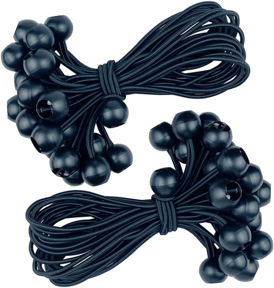 BluVastBungee Cords with Ball, 25 Pack, Black, 23cm, 28mm, Elastic, Adjustable, Plastic & Rubber, Modern Style