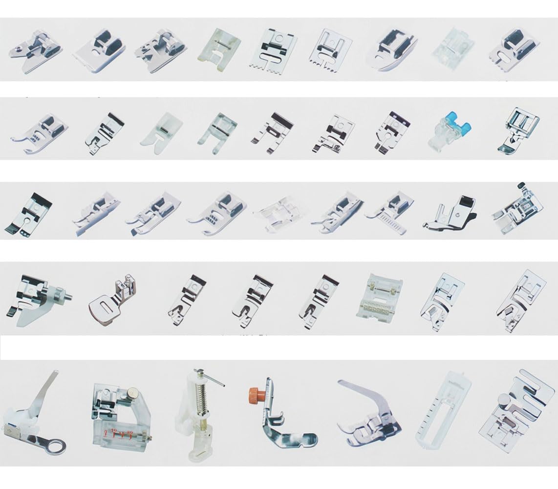 Juego de 42 prensatelas para máquina de coser, opciones multifuncionales, 42 prensatelas para Brother, Singer, Janome, Toyota y la mayoría de máquinas de coser de vástago bajo