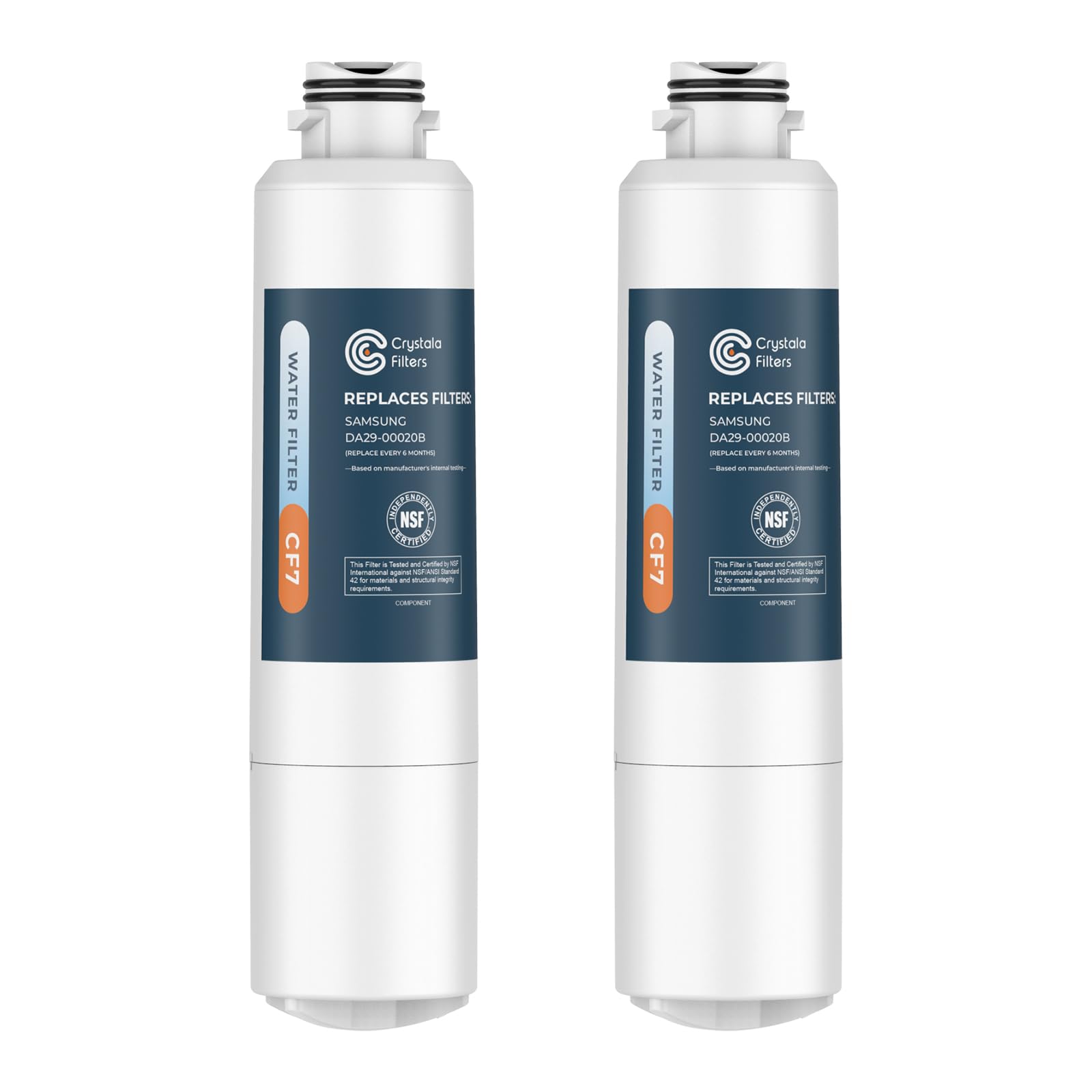 Crystala Filters Compatible with Samsung DA29-00020B Refrigerator Water Filter, DA29-00020A/B, DA29-00020B-1, HAF-CIN/EXP, 46-9101, RF4267HARS, RF25HMEDBSR, RF28HMEDBSR, RS25J500DSR, 2 Pack