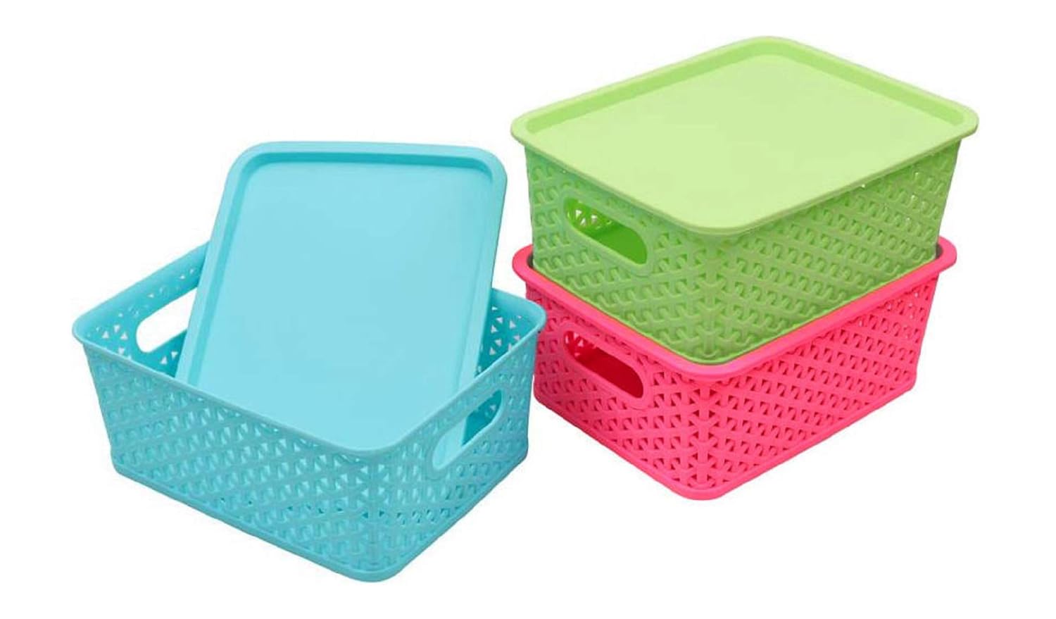Kuber Industries Plastic 3 Pieces Medium Size Multipurpose Solitaire Storage Basket with Lid