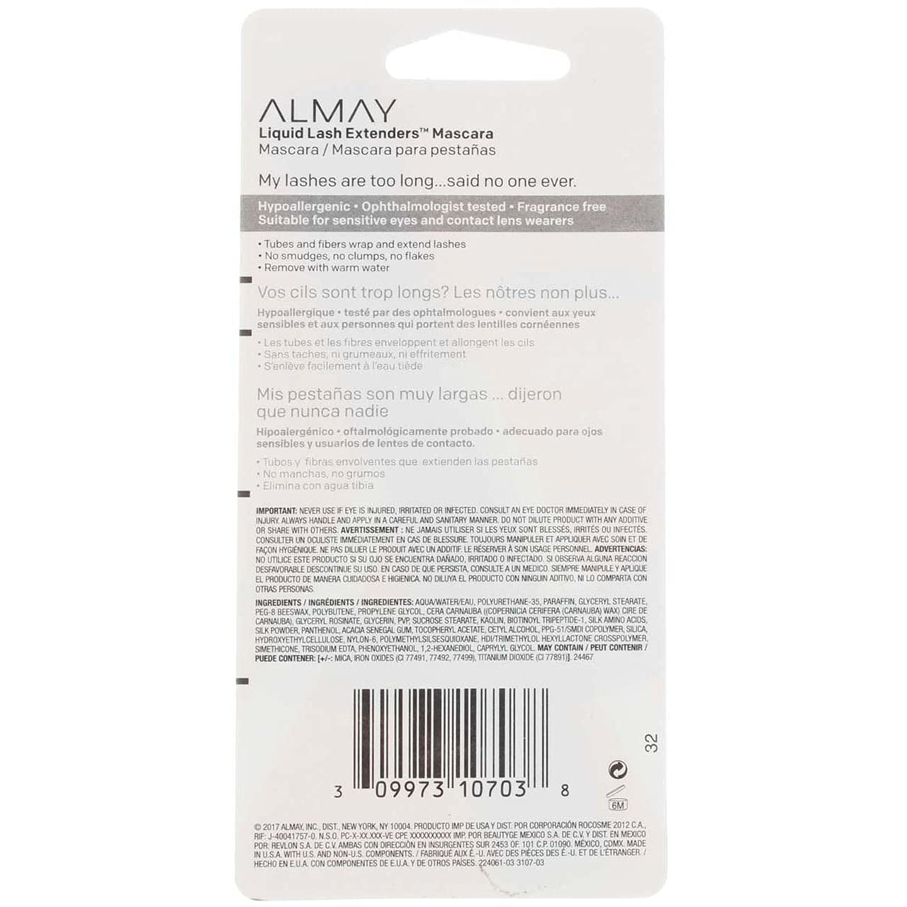 Almay Liquid Lash Extenders Mascara, Black Brown, 0.34 Fl. Oz./10mL