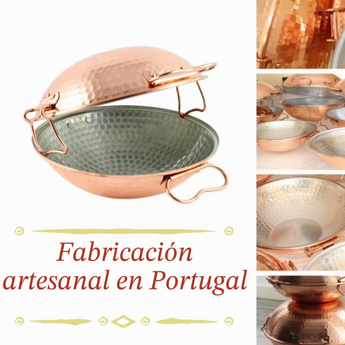 Mali's C20017 - Cataplana, Saltadora, Wok de cobre martillado interior estañado - Horno, todos los fuegos excepto inducción, Ø 24cm
