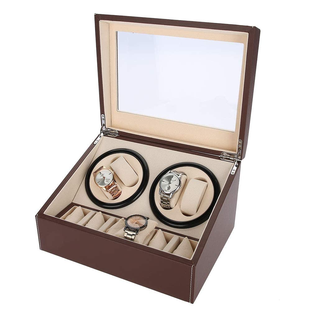 YNIYUJKL Watch Winder Box Watch Winder For 4 Automatic Watches + 6 Grids Watch Storage Case Quiet Motor Brown With Quiet