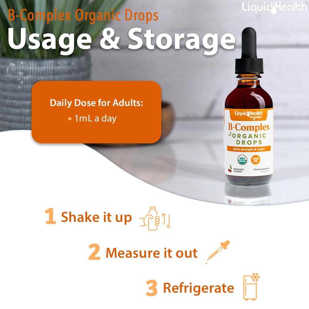 LIQUIDHEALTH USDA Organic Vitamin B Complex Drops for Men & Women - Natural Energy, Improved Focus, Memory & Mood, Immune Support, Metabolism Boost - USA Made, Extra Strength, Sugar Free, Vegan (2 oz) — Amazon image 4