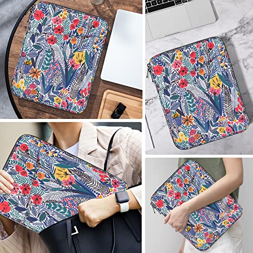 MoKo 9-11" Funda de la Tableta,se Adapta a 11" iPad Air M3, iPad A16 2025, Pro 11 M4, iPad 10/9/8/7th, Galaxy Tab S9/S8/A8/A7, Bolsa de protección Funda de Transporte con Bolsillo, Flor de Hoja Azul