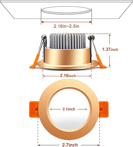 Miniatura 9 de YGS-Tech Iluminación empotrable LED de 2 pulgadas, regulable, 3 W (equivalente a halógeno de 35 W), blanco cálido de 3000 K, CRI80, luz de techo