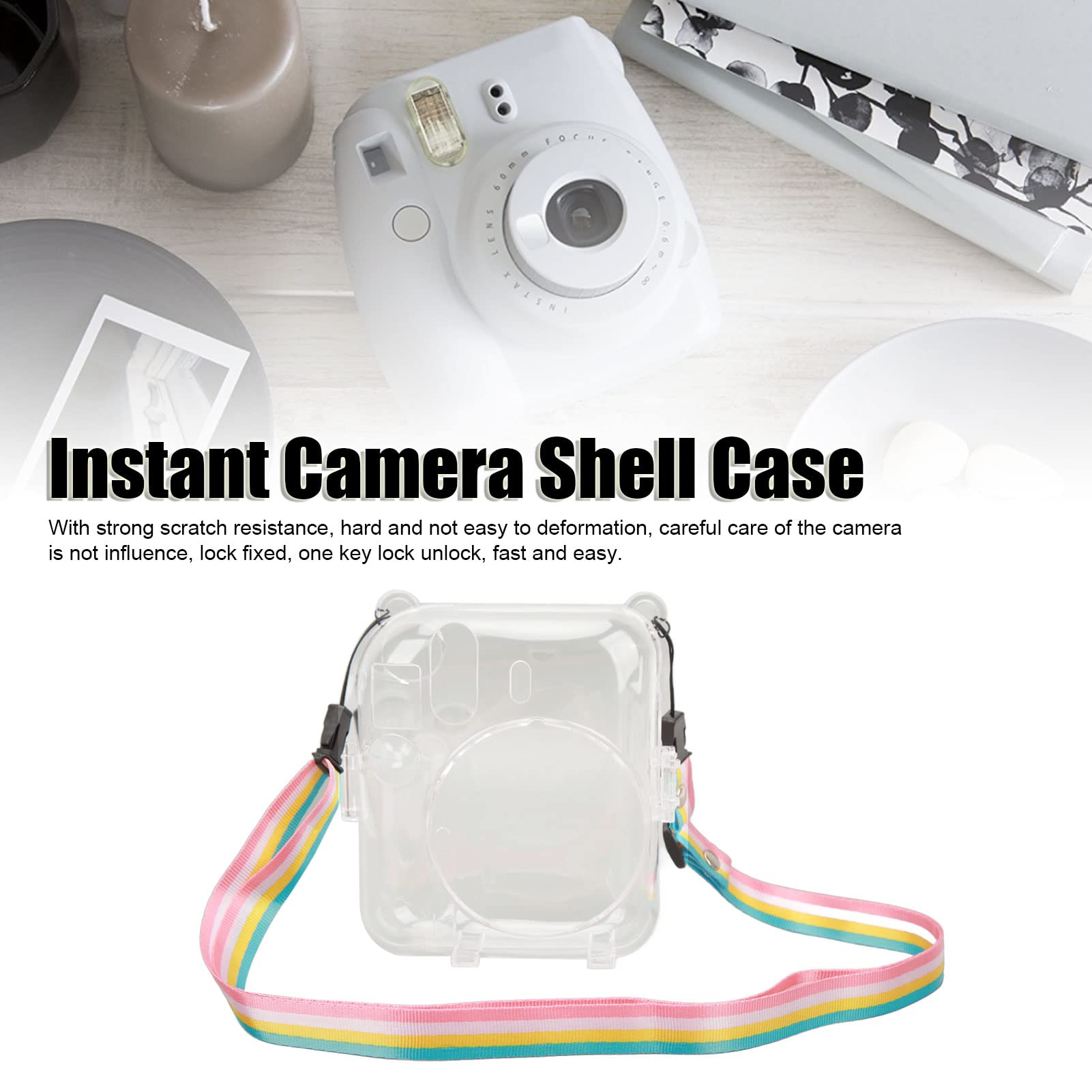 Étui Protection Transparent Instax Mini 12 - Housse Portable Fuji Avec Poche Photos, Pochette Appareil Photo Instax Mini 12