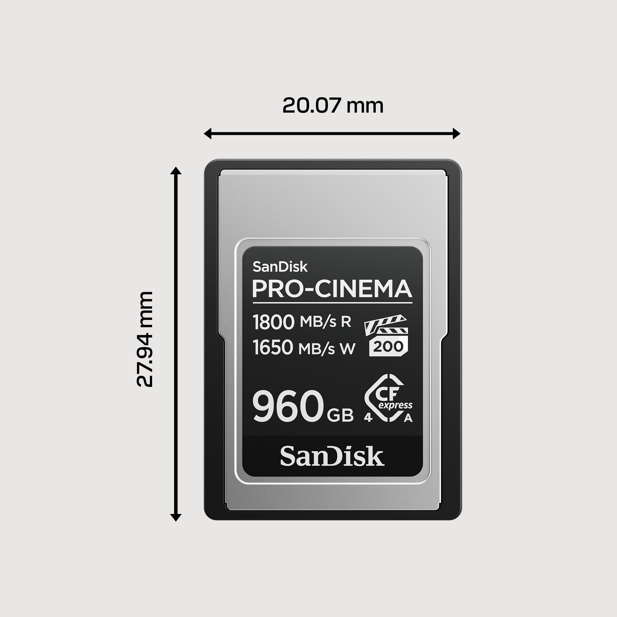 SanDisk PRO-CINEMA CFexpress Type A Scheda da 480 GB (velocità di lettura fino a 1800 MB/s, velocità di scrittura fino a 1650 MB/s, 4K, 6K, 8K, VPG200)