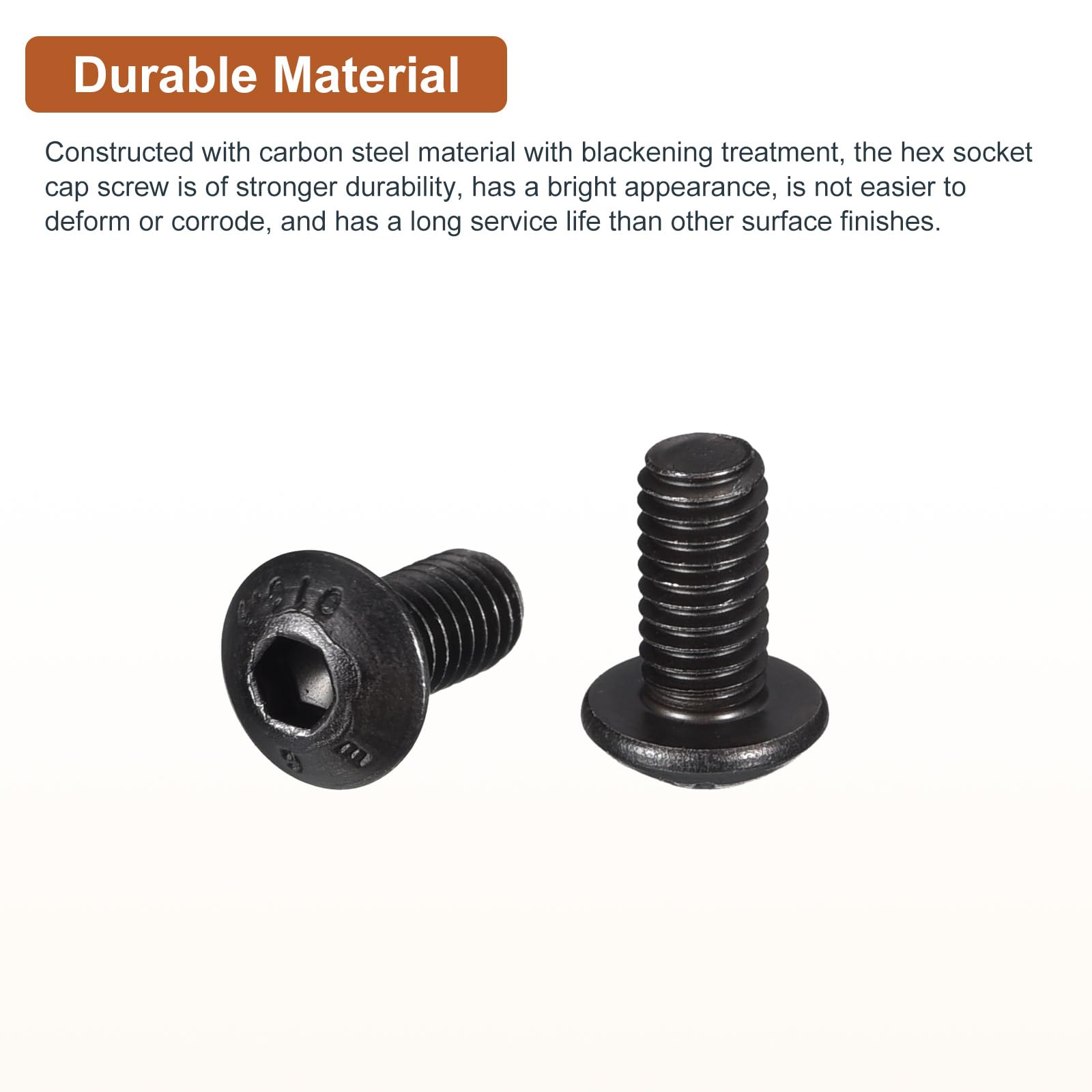 DTGN M4-0.7x8mm Button Head Socket Cap Screws - 50Pack - Good for Machine - Carbon Steel Black Oxide - Hex Drive Full Thread Fasteners - Image 3