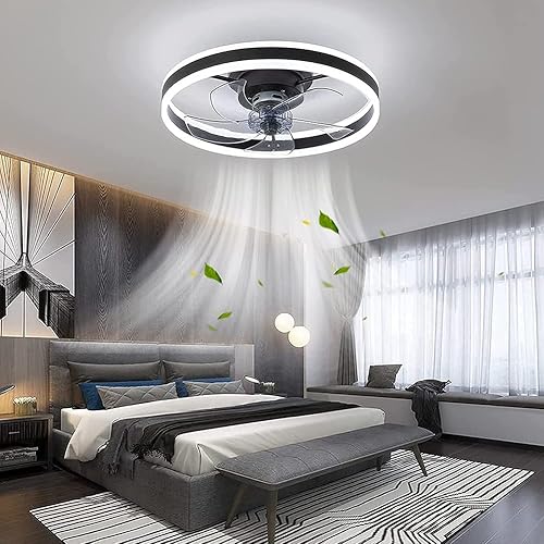 Ruiwing - Lámpara de techo negra sin aspas, ventilador de techo de perfil bajo para dormitorio con control remoto, accesorio de iluminación moderno